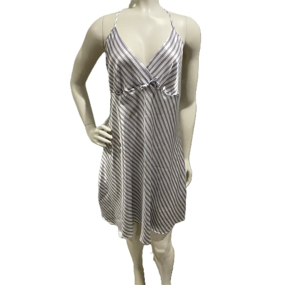 VTG Cinema Etoile Nightgown L Satin Striped Slip Dress‎ Made in USA